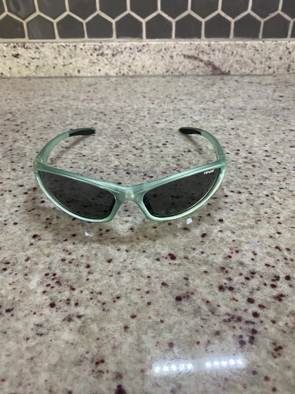 Vintage Tifosi Optics Wraparound Sport Sunglasses, Metallic Seafoam Green